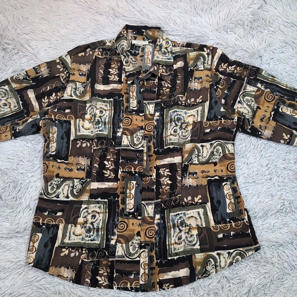 Professional Image Shirt Womens 22 Brown Casual Button Up Lightweight Soft Comfy